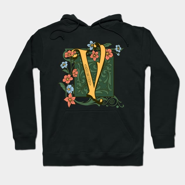 Art Nouveau Letter V, Ornamental Letter V, Art Deco Hoodie by Promen Art